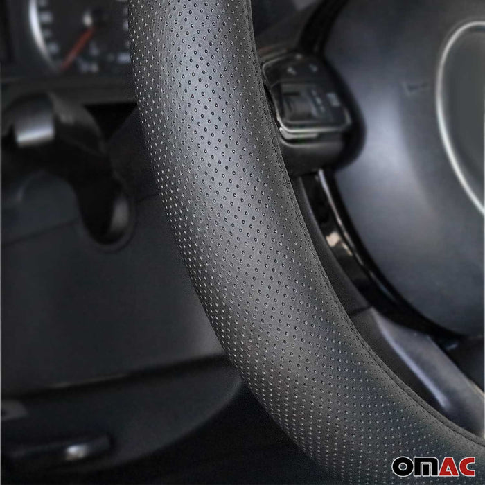15" Steering Wheel Cover Black Dotted Leather Anti-slip Breathable