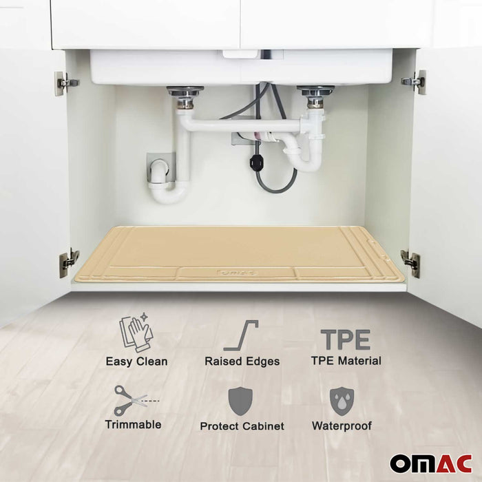 High Quality Beige Under The Sink Cabinet Protection Mat Waterproof Raised Edge