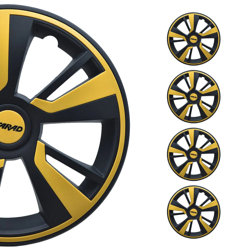 Twintone Hub Caps Wheel Cover 16" Black Matt & Yellow Insert Full Set 4 pcs.