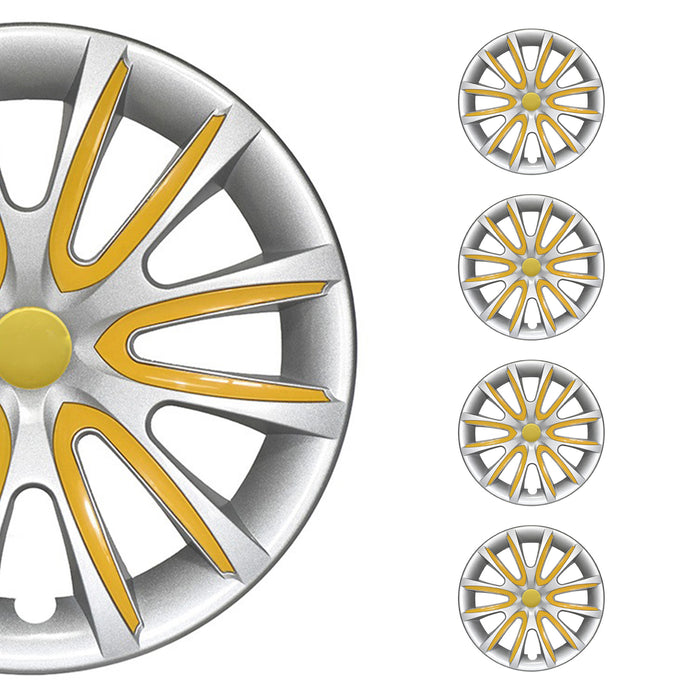 14" 4 Pcs Wheel Covers Gray & Yellow Hub Caps Set fits R14 Tire Steel Rim