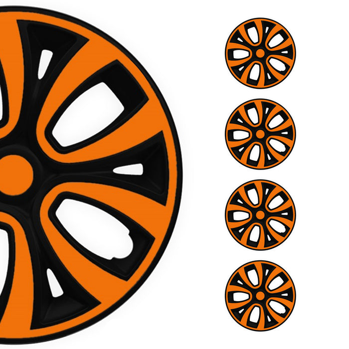 14" Wheel Covers Black & Orange Set of 4 Pcs Hub Caps fits R14 Tire Steel Rim