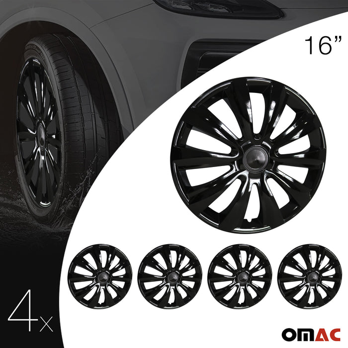 16" Wheel Rim Cover Guard Hub Caps Durable Snap On ABS Accessories Black 4 Pcs