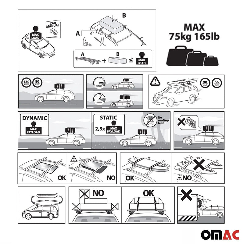 2015-2022 RAM ProMaster City Roof Rack Cross Bars Black