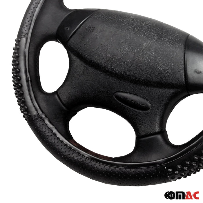 15" Steering Wheel Cover Black Leather Anti-slip Breathable