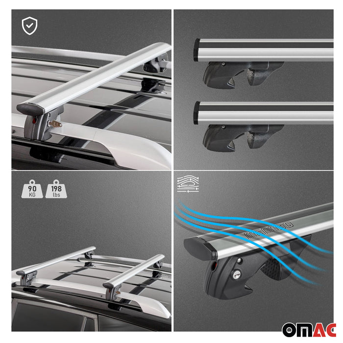 Aluminium Roof Racks Cross Bars Carrier for VW T-Cross 2020-2024 Silver 2Pcs