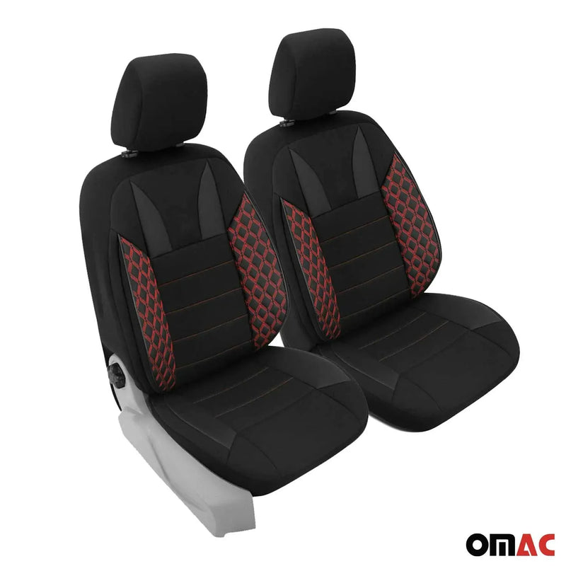 2x Front Car Seat Cover Protection Set PU Fabric Black with Red Stitches