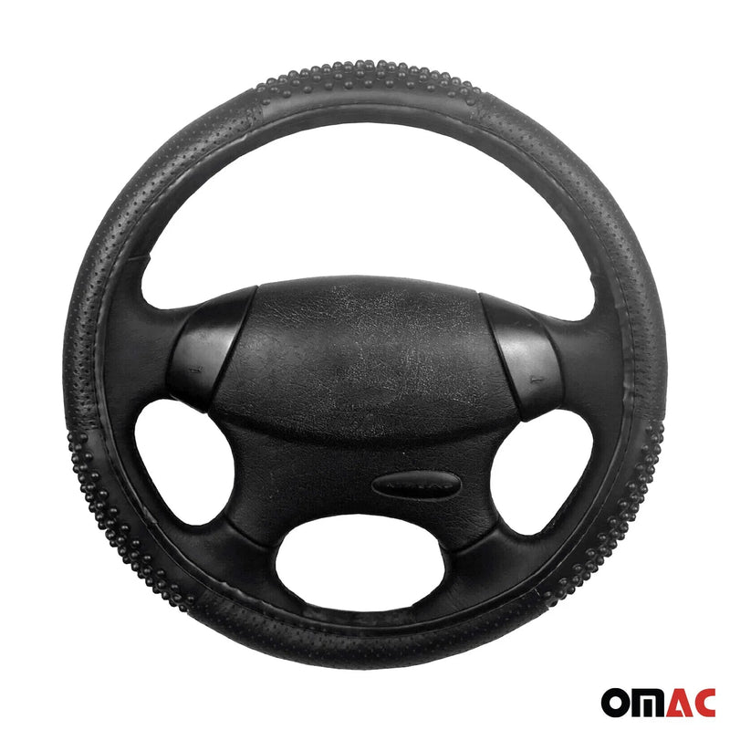 15" Steering Wheel Cover Black Leather Anti-slip Breathable