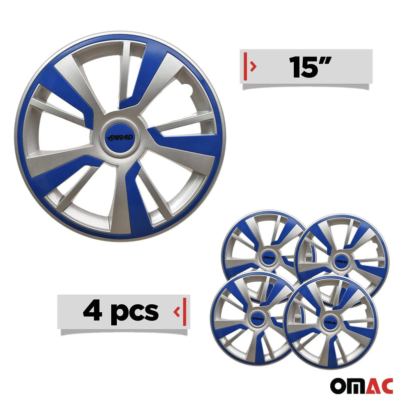 Twintone Hub Caps Wheel Cover 15" Grey & Dark Blue Insert Full Set 4 pcs.