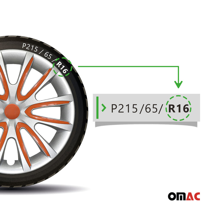 16" Inch Hubcaps Wheel Rim Cover Gray with Orange Insert 4pcs Set