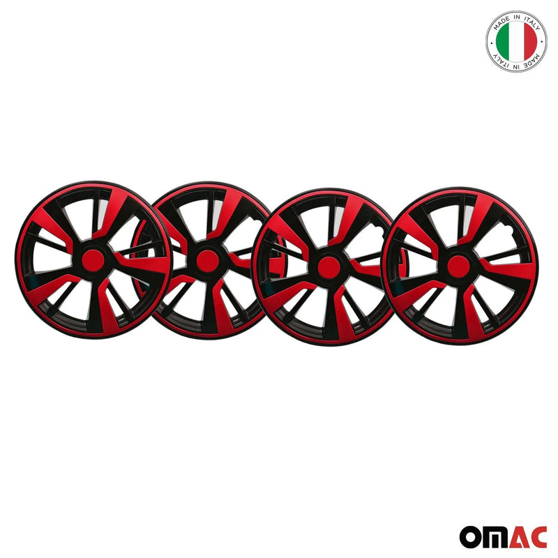 Twintone Hub Caps Wheel Cover 16" Black Matt & Red Insert Full Set 4 pcs.