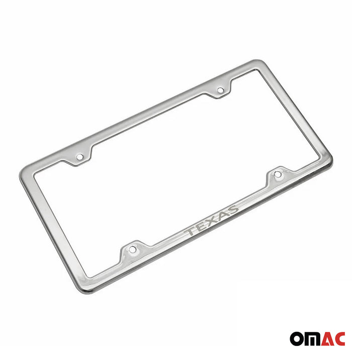 License Plate Frame tag Holder for Ford Fusion Steel Texas Silver 2 Pcs