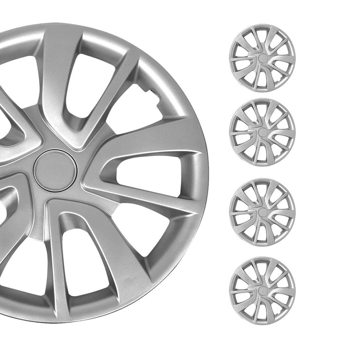 15" Set of 4 Pcs Wheel Covers Snap On Silver Hub Caps fit R15 Tire Steel Rim
