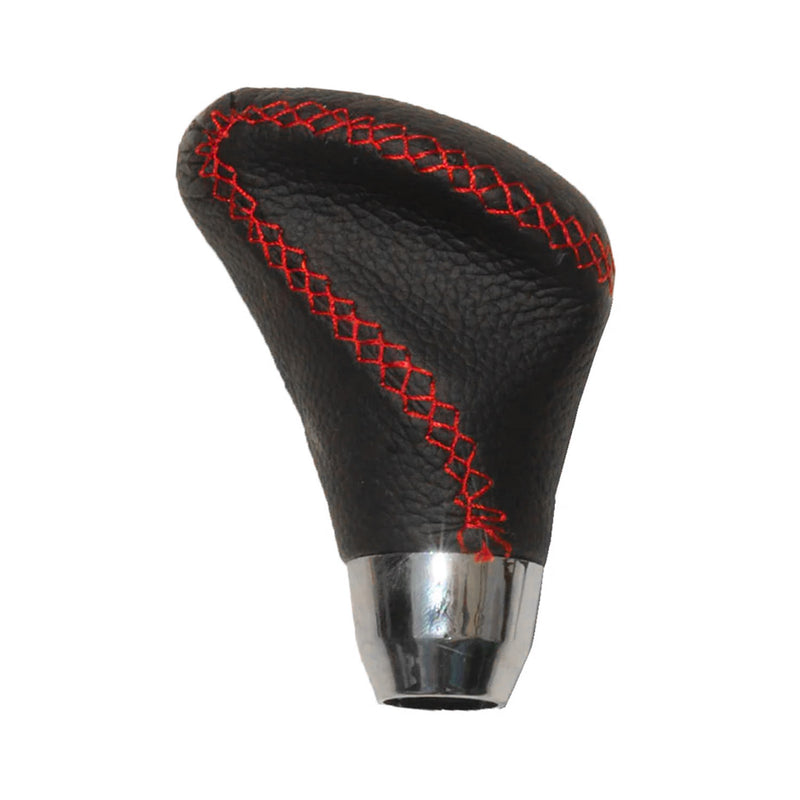 Black PU Leather Red Stiching Chrome Auto Car Gear Shift Handle Shifter Knob