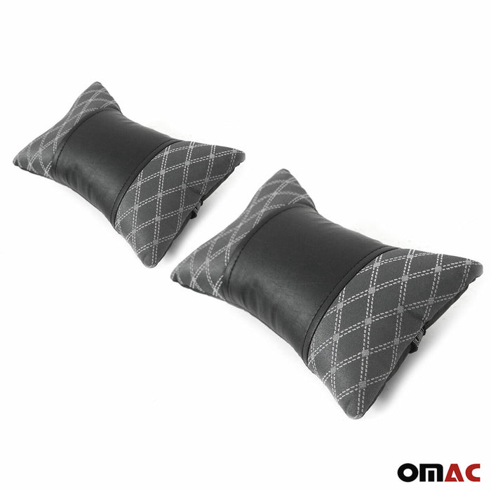 2x Car Seat Neck Pillow Head Shoulder Rest Pad Fabric and PU Leather Grey Black