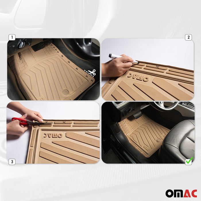 Trimmable Floor Mats Liner Waterproof for Ford F150 Rubber TPE Beige 4Pcs