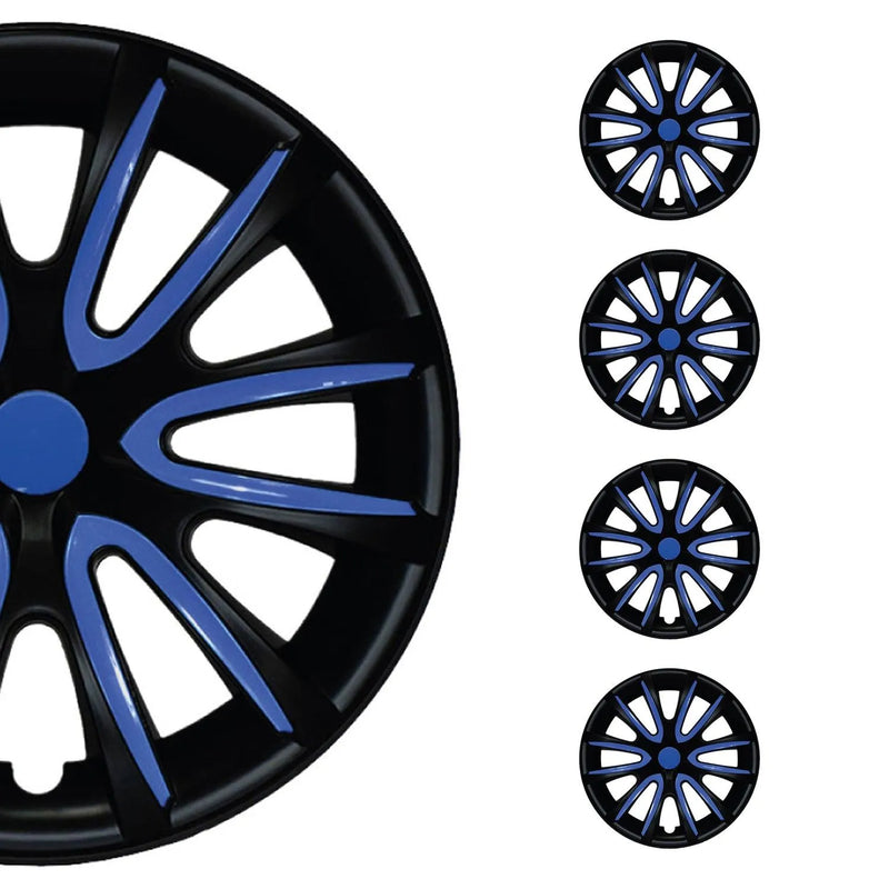 Bicolo Hub Caps Wheel Cover 14" Black Matt & Dark Blue Full Set 4 pcs.