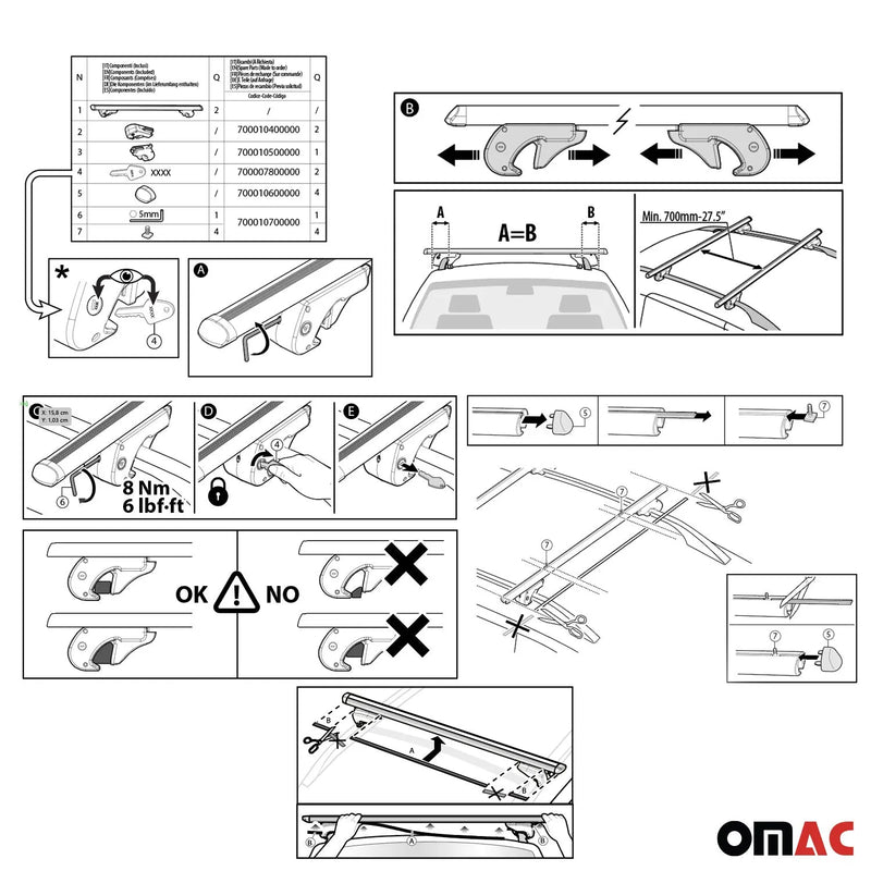 2015-2023 Jeep Renegade Roof Rack Cross Bars Silver