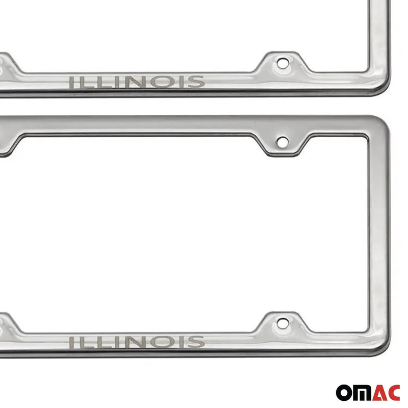 ILLINOIS Print License Plate Frame Tag Holder Chrome S. Steel Set 2 Pcs.