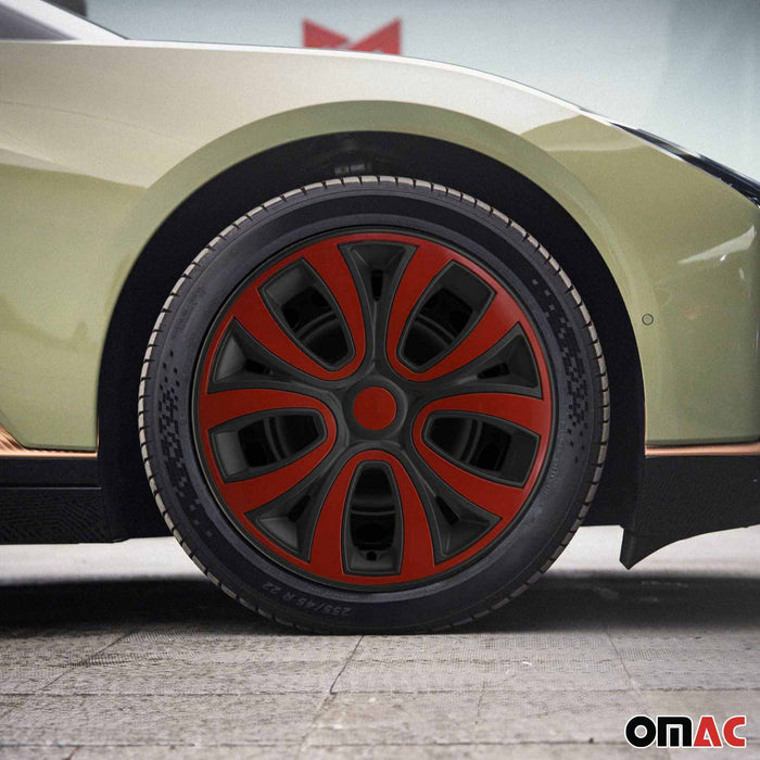 Hubcaps 14" Inch Wheel Rim Cover For BMW Matt Black Red Insert 4pcs Set
