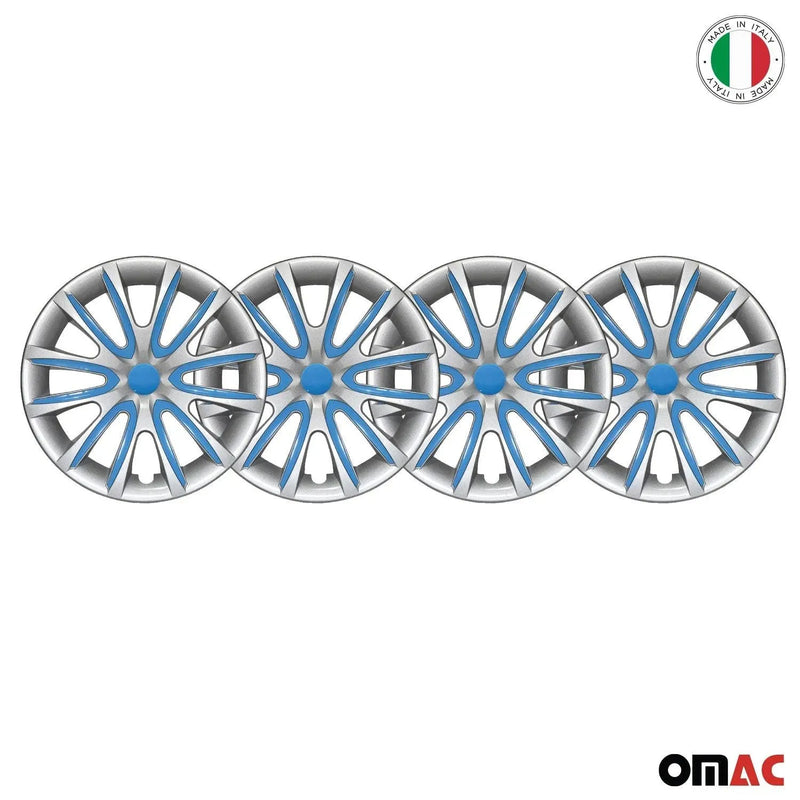 15" Inch Hubcaps Wheel Rim Cover Gray with Blue Insert 4pcs Set - OMAC USA