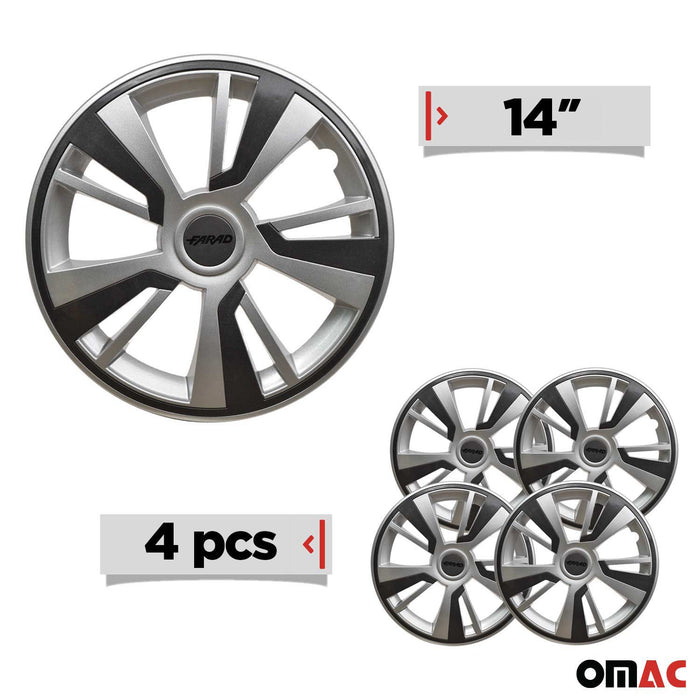 14" Hubcaps Wheel Rim Cover Grey with Dark Grey Insert 4pcs Set