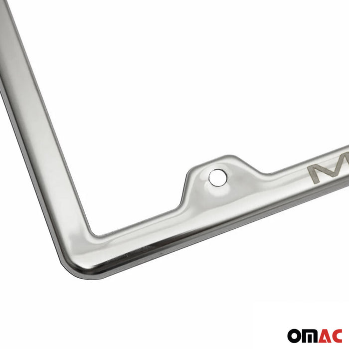 License Plate Frame tag Holder for Mazda 3 Steel Michigan Silver 2 Pcs