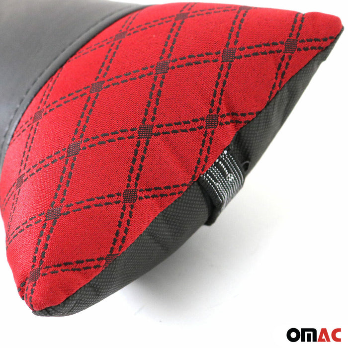 2x Car Seat Neck Pillow Head Shoulder Rest Pad Fabric and PU Leather Red Black