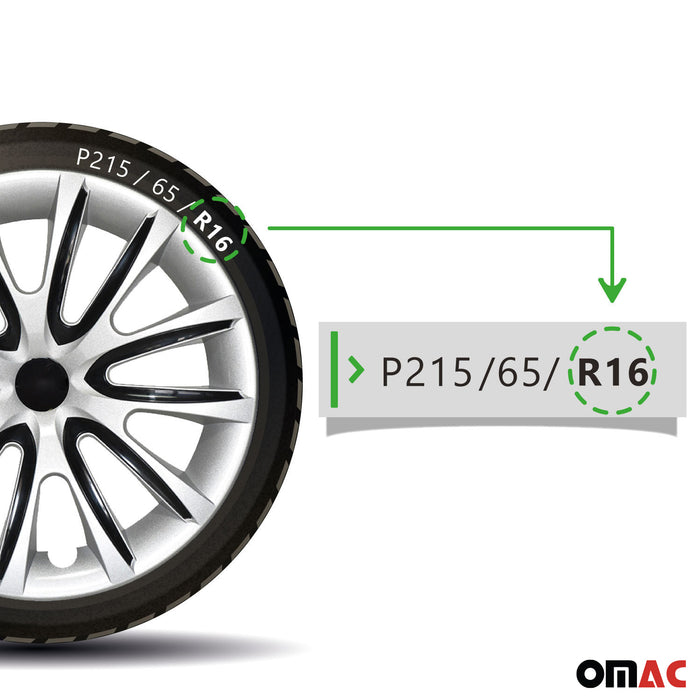 16" Inch Hubcaps Wheel Rim Cover Gray with Black For Hyundai Elantra Set