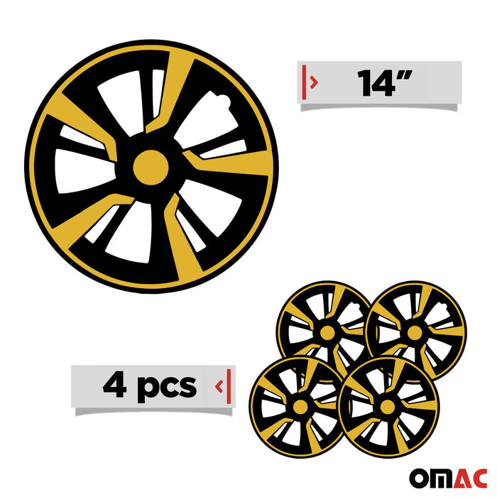 14" Inch Hubcaps Wheel Rim Cover Black with Yellow Insert 4pcs Set