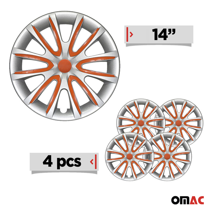 14" Inch Hubcaps Wheel Rim Cover Gray with Orange Insert 4pcs Set