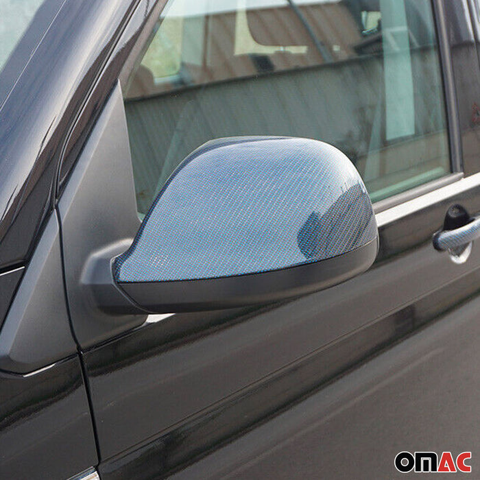 Side Mirror Cover Caps Fits VW T6 Transporter 2015-2021 Carbon Fiber Blue 2 Pcs