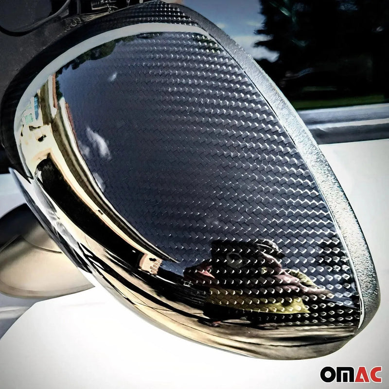 Side Mirror Cover Caps Fits Fiat 500 500C 2012-2019 Carbon Fiber Black 2 Pcs - OMAC USA