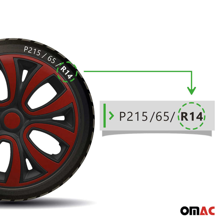 14" Wheel Covers Hubcaps R14 for Honda Black Matt Red Matte