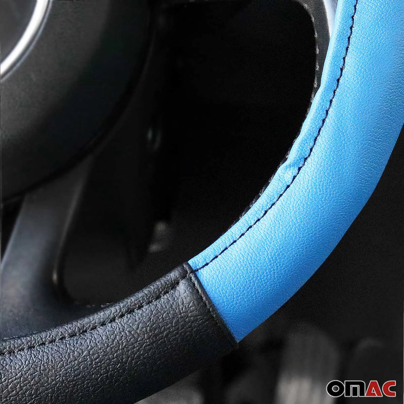 Car Accessories 15" Steering Wheel Cover Blue Black Leather Anti-slip Breathable