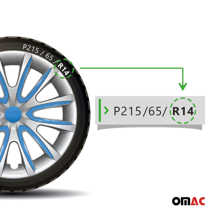 14" Wheel Covers Hubcaps for Honda Civic Grey Blue Gloss