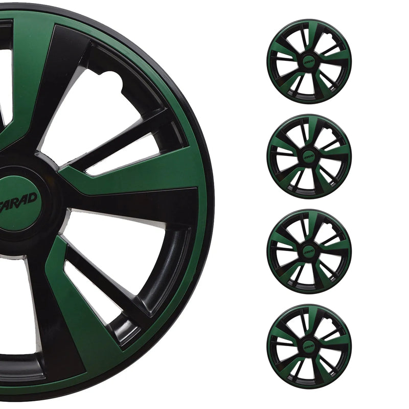 Twintone Hub Caps Wheel Cover 15" Black & Green Insert Full Set 4 pcs.