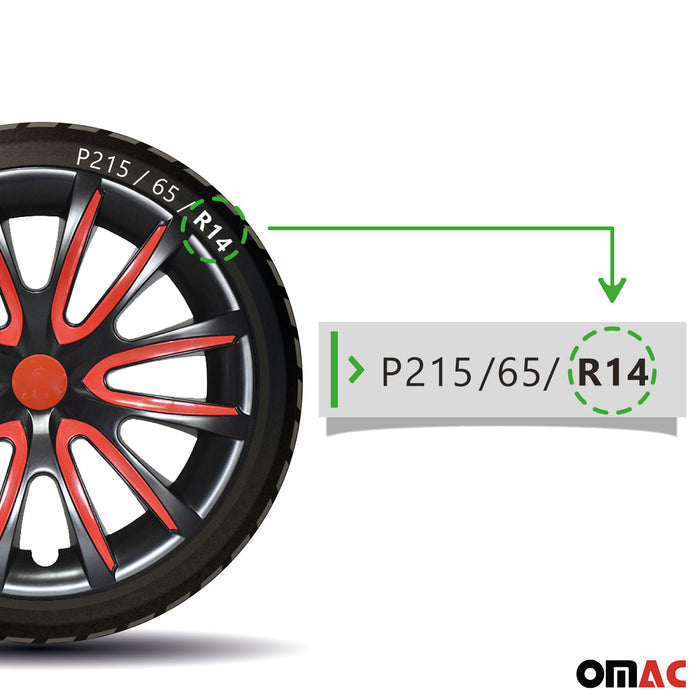 14" Wheel Covers Hubcaps for Honda Black Red Gloss