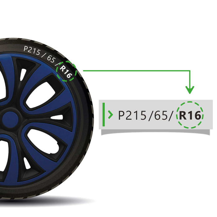 16" Hubcaps Wheel Rim Cover Glossy Black with Dark Blue Insert 4pcs Set