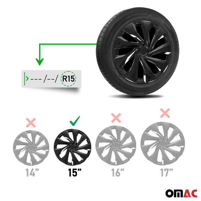 15" Premium Set Wheel Covers for Nissan Versa Black Hub Caps fit R15 Steel Rim