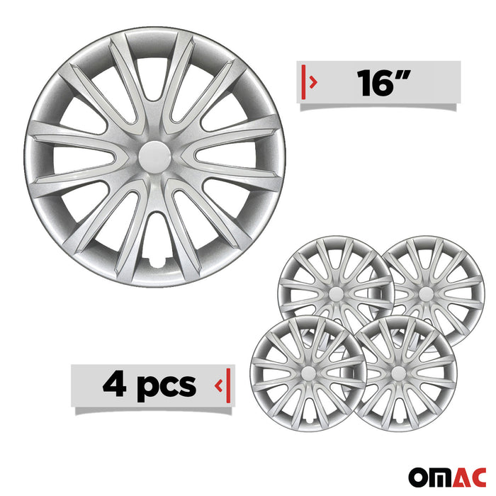 16" Set of 4 Pcs Wheel Covers Gray with White Hub Caps fit R16 Tire Steel Rim