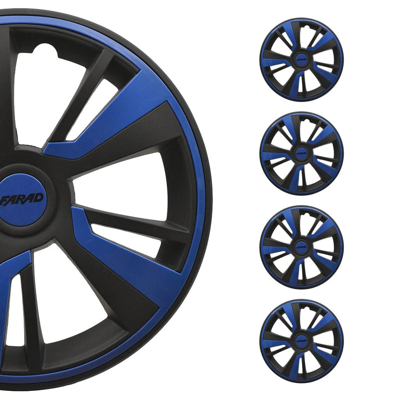 Twintone Hub Caps Wheel Cover 16" Black Matt & Dark Blue Insert Full Set 4 pcs.