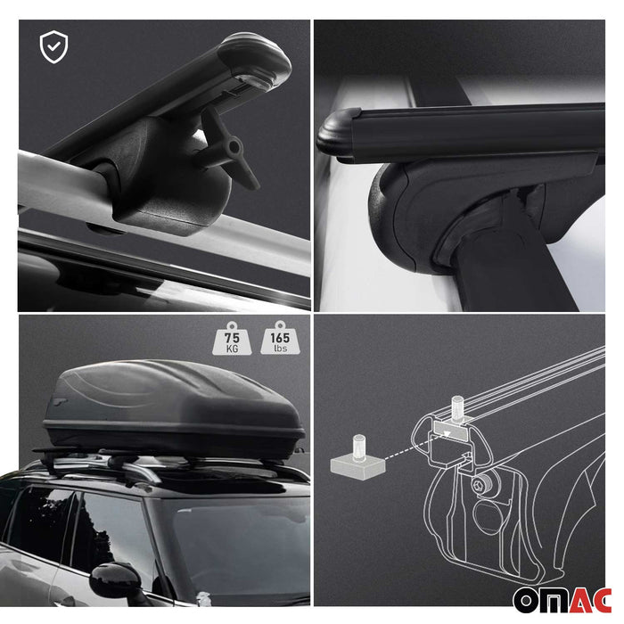 Lockable Roof Rack Cross Bars Luggage Carrier for Jeep Compass 2017-2024 Black