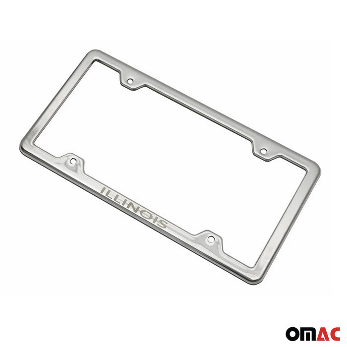 License Plate Frame tag Holder for Honda Pilot Steel Illinois Silver 2 Pcs