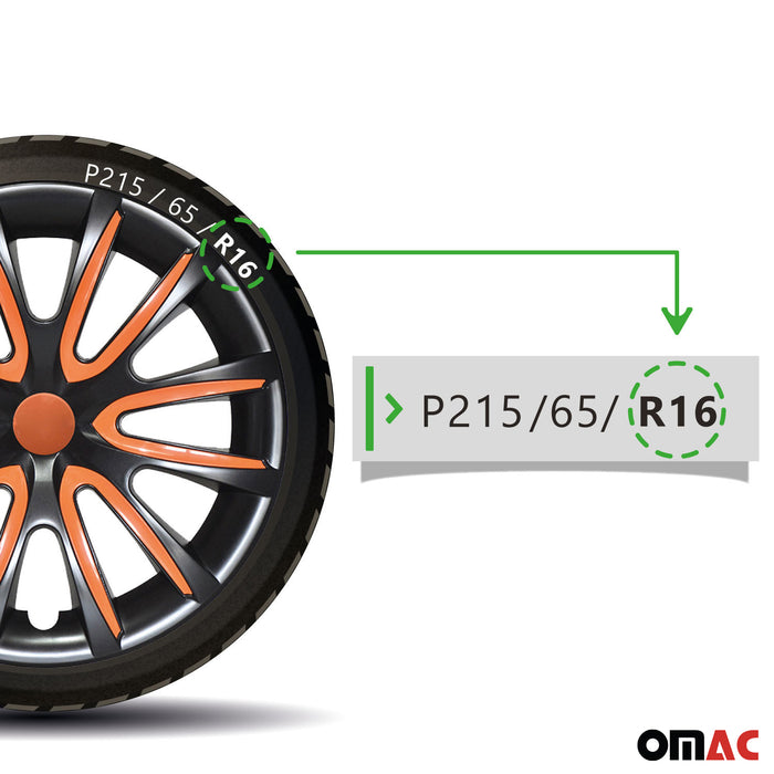16" Wheel Covers Hubcaps for RAM ProMaster 1500 Black Orange Gloss