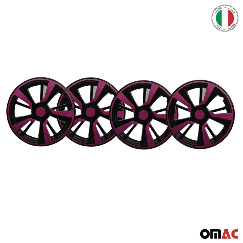 Twintone Hub Caps Wheel Cover 15" Black Matt & Violet Insert Full Set 4 pcs.