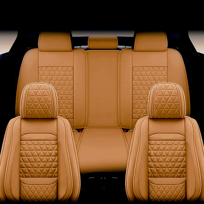 Seat Cover Solutions Leather Car Seat Cover Full Set 5-Seats Front Rear Tan