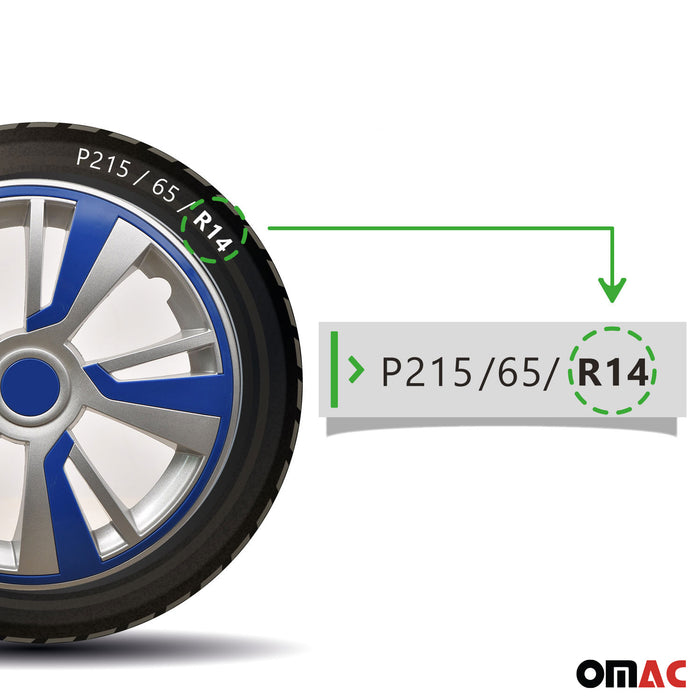 14" Inch Hubcaps Wheel Rim Cover Grey with Dark Blue Insert 4pcs Set