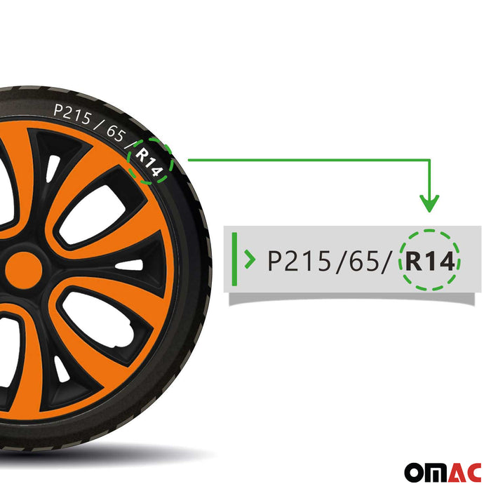 14" Wheel Covers Hubcaps R14 for Honda Black Matt Orange Matte