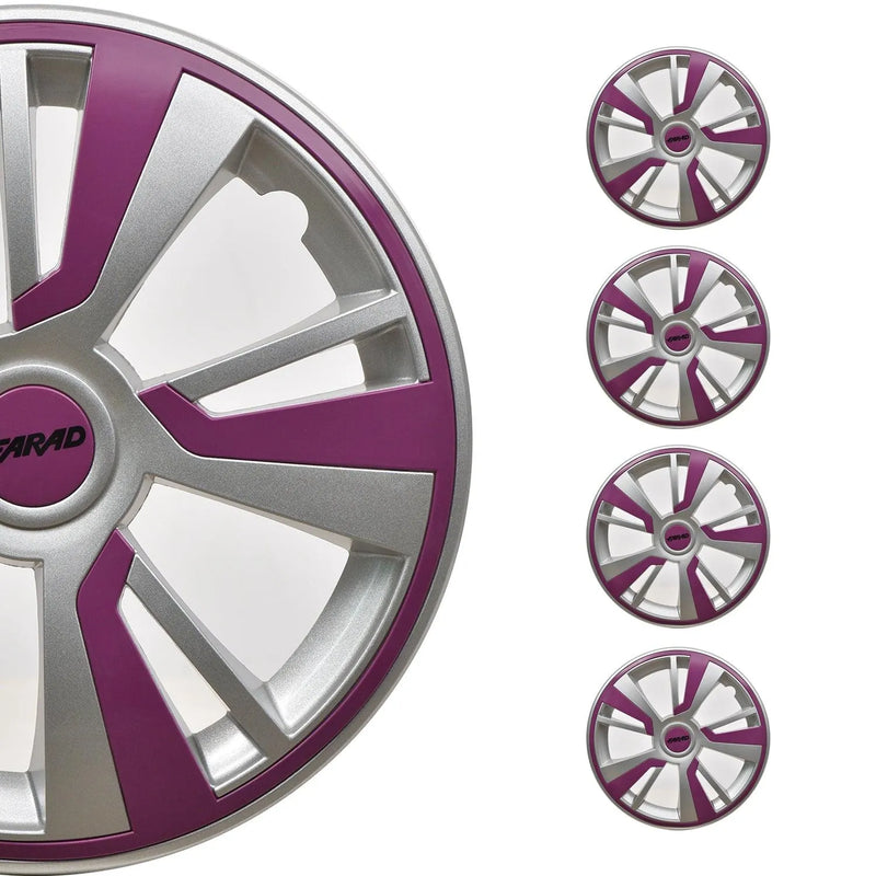 Twintone Hub Caps Wheel Cover 15" Grey & Violet Insert Full Set 4 pcs.