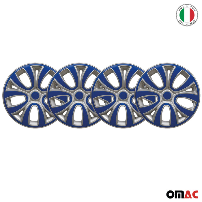 15 Inch Hubcaps Wheel Rim Cover Glossy Grey with Dark Blue Insert 4pcs Set